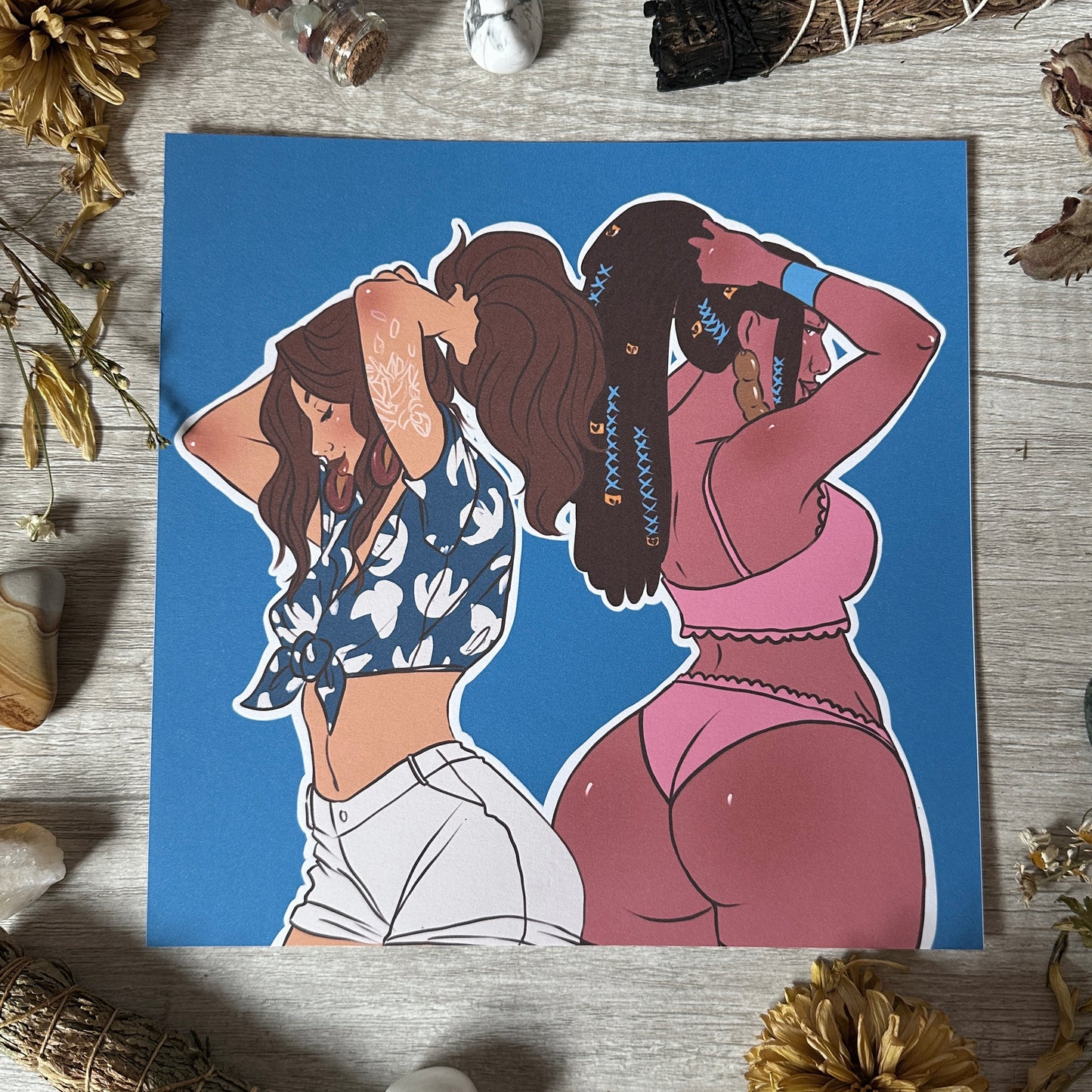 Island Girls Pin-Up Art Print - 8"x8"