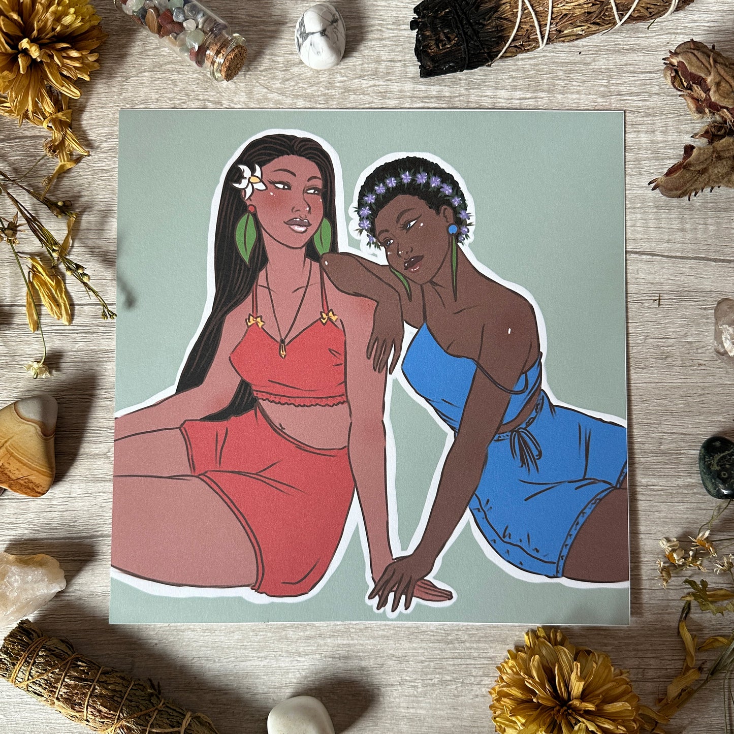 Fruity Girlfriends Pin-Up Art Print - 8"x8"