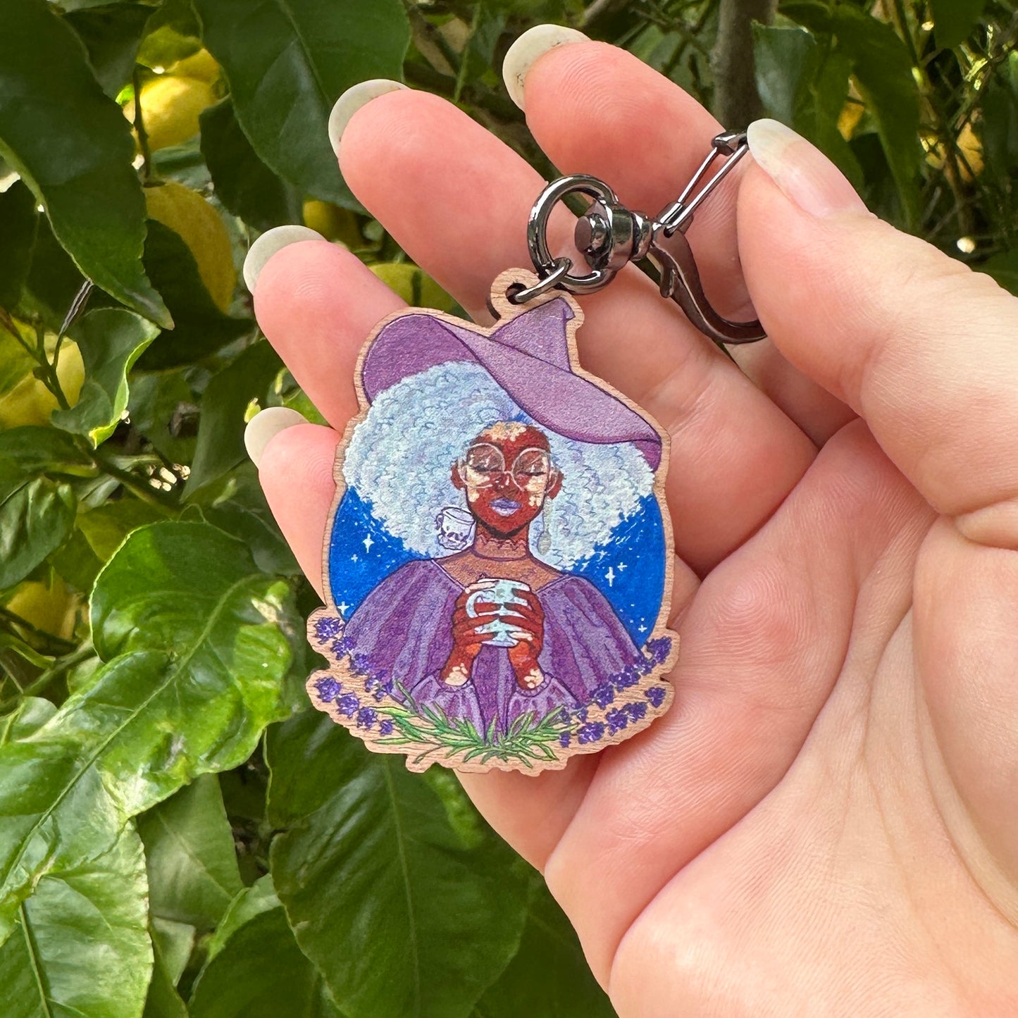 lavender tea bakery witch keychain