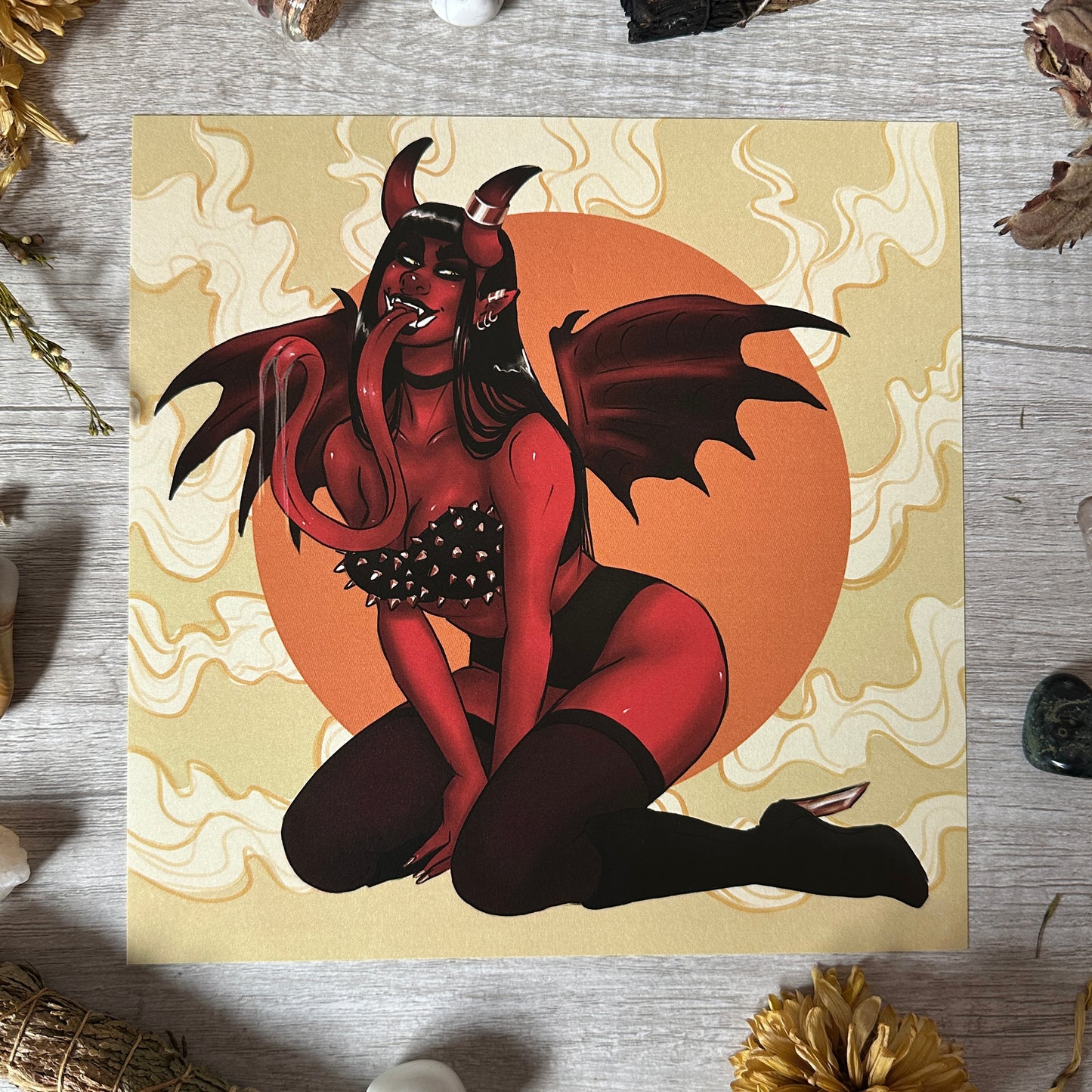 Oni Babe Pin-Up Art Print - 8"x8"