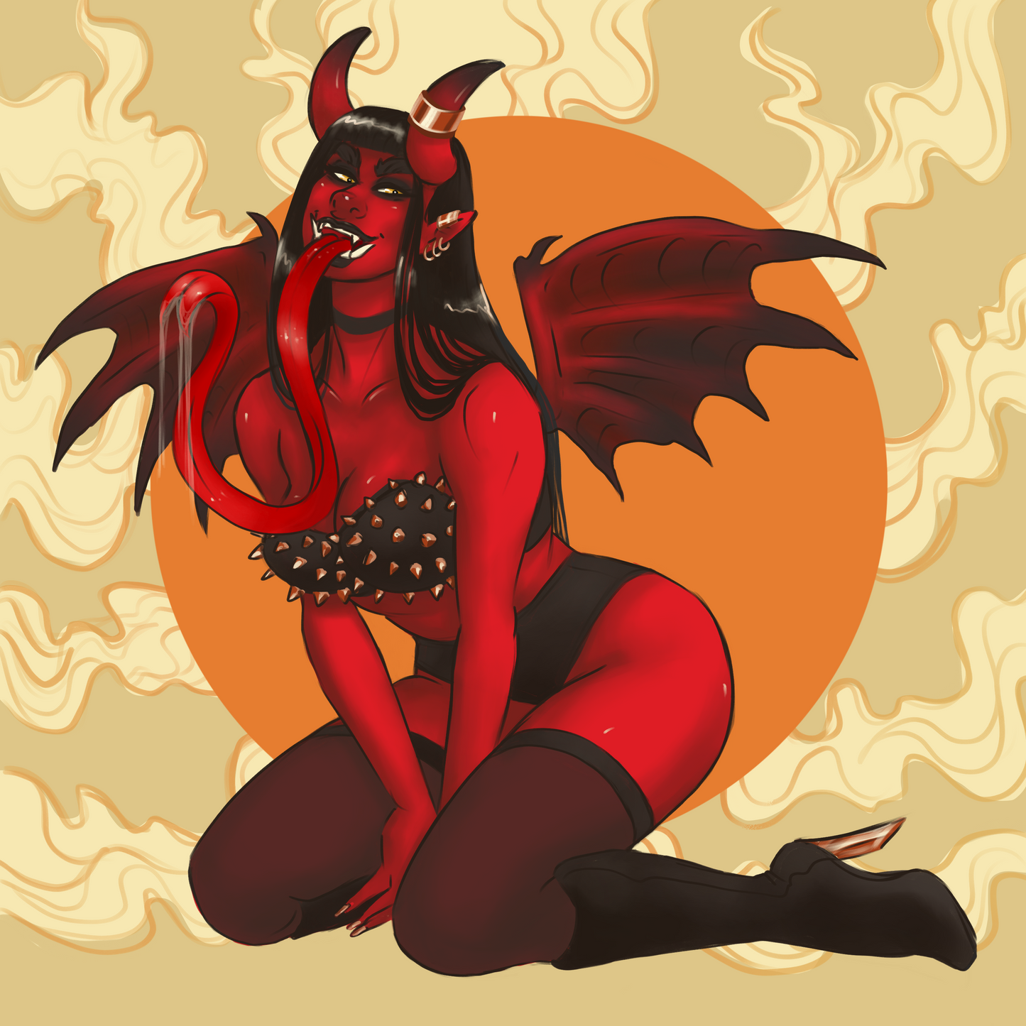 Oni Babe Pin-Up Art Print - 8"x8"