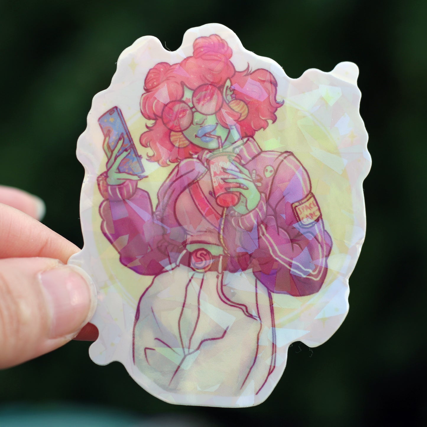 holographic alien babe vinyl sticker