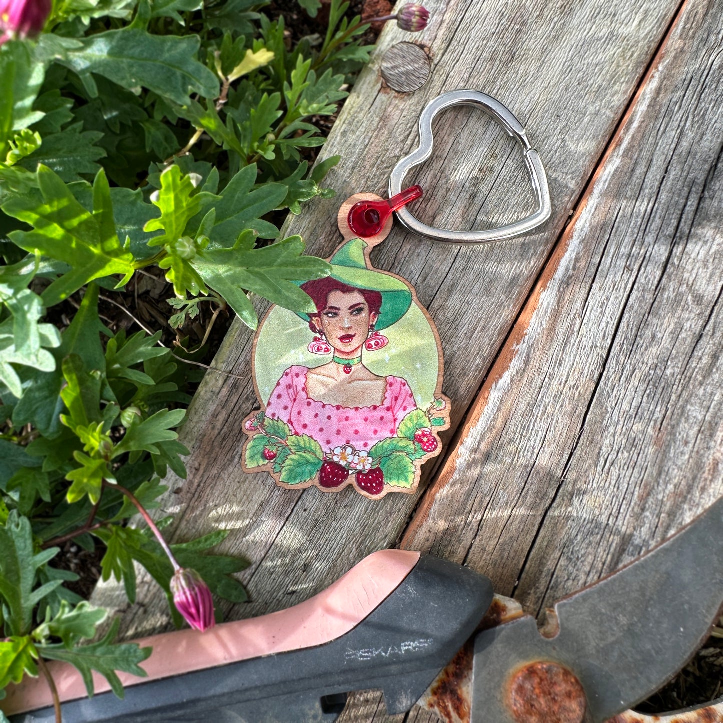 strawberry cake bakery witch keychain