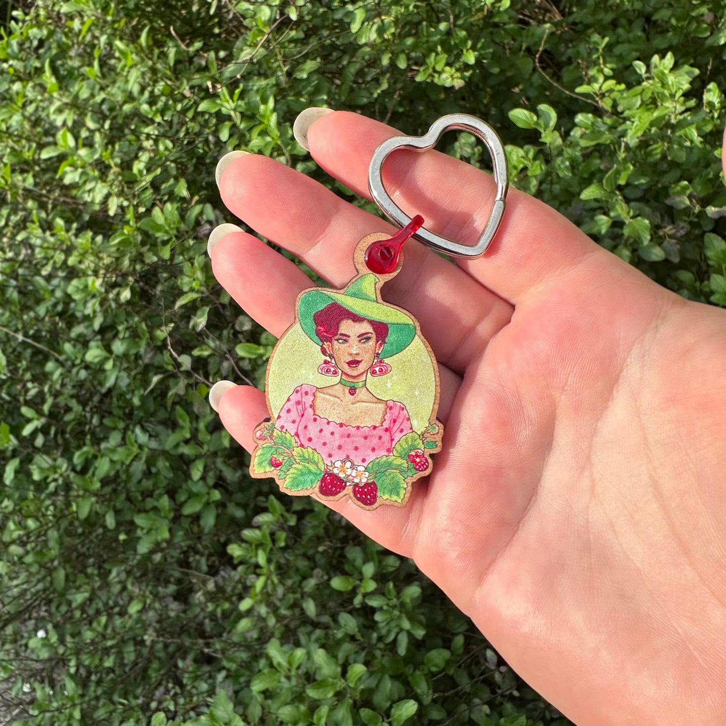 strawberry cake bakery witch keychain