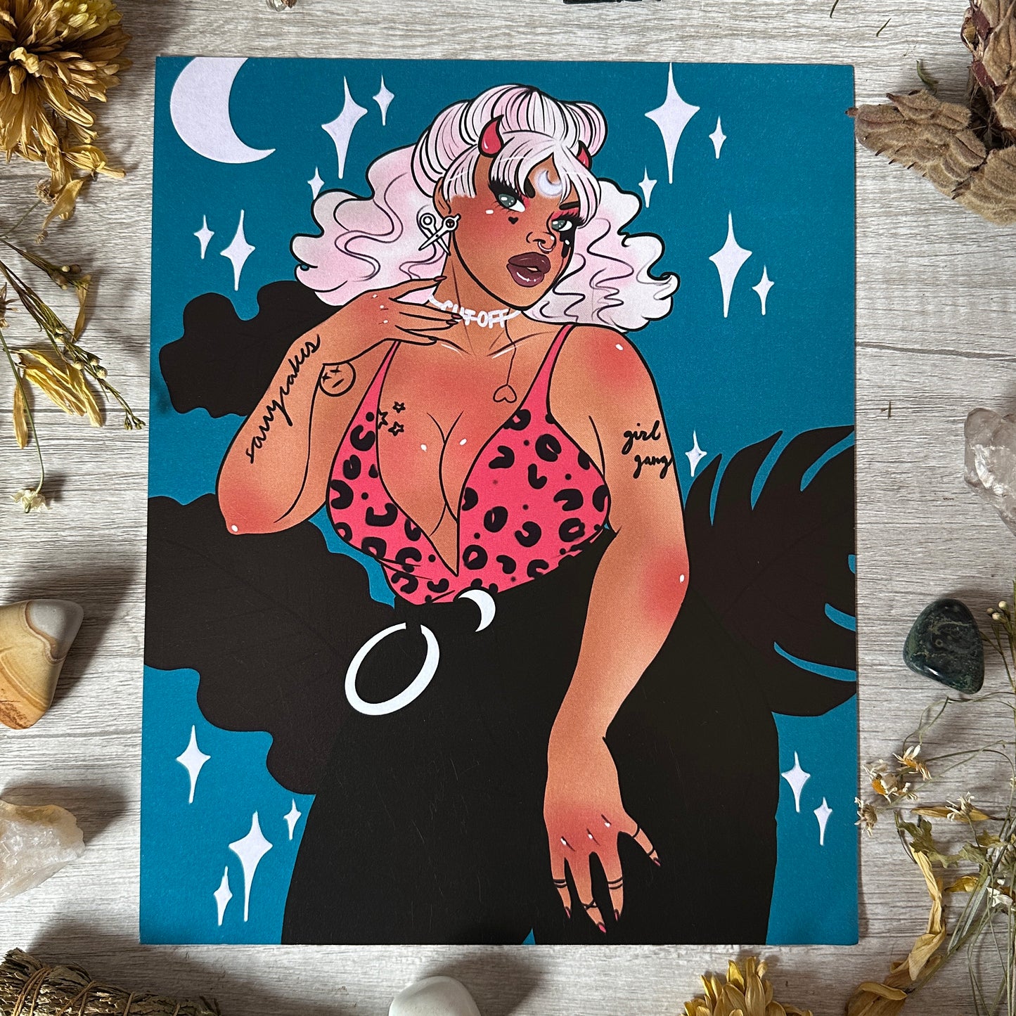 Teal Devil Babe Pin-Up Art Print - 8x10" and 5x7"