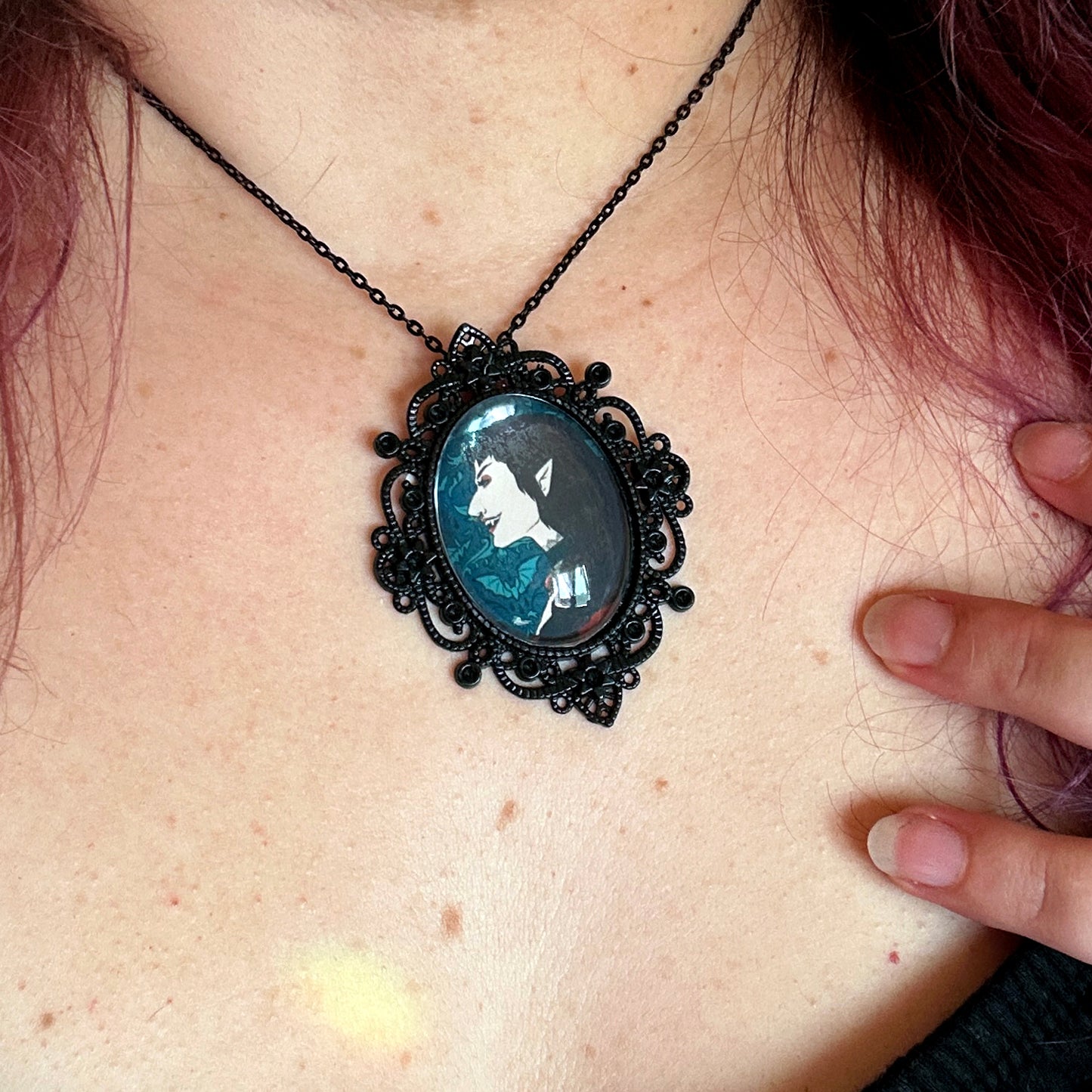 Vampire Babe Pendant Necklace – Gothic Pinup Portrait Jewelry