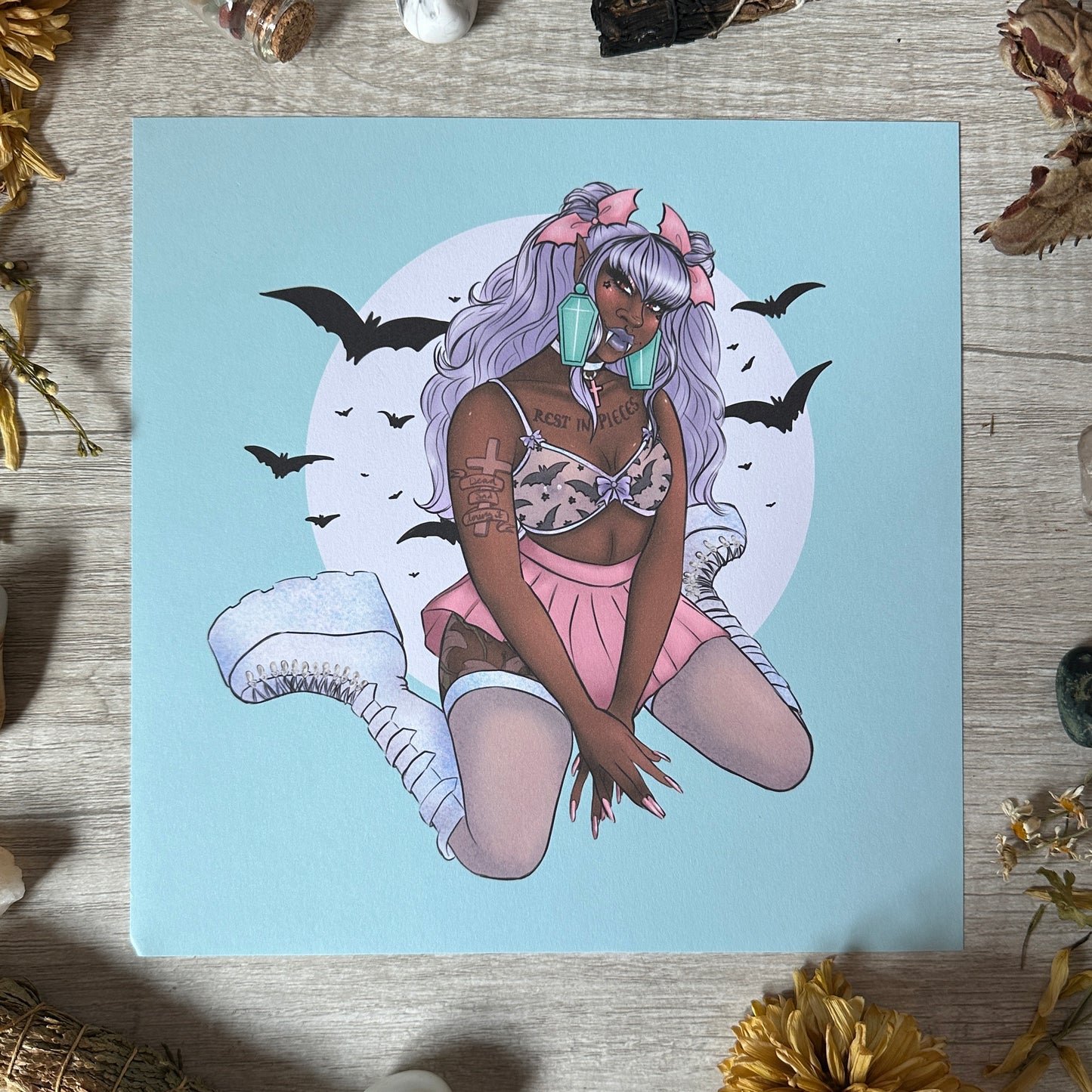 Vampire Pin-Up Art Print - 8"x8"