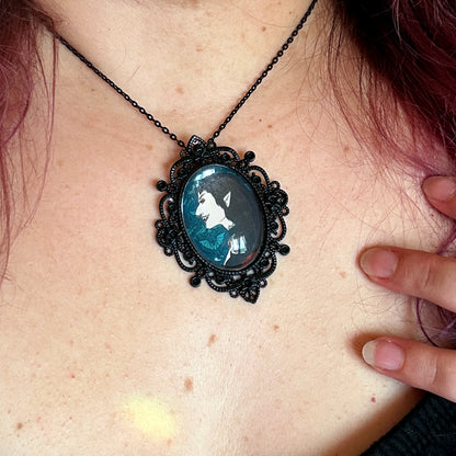 Vampire Babe Pendant Necklace – Gothic Pinup Portrait Jewelry